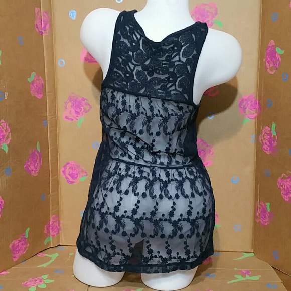 Express Navy Lace Camisole Tank Top Swimsuit CoverUp XS - Picture 3 of 7
